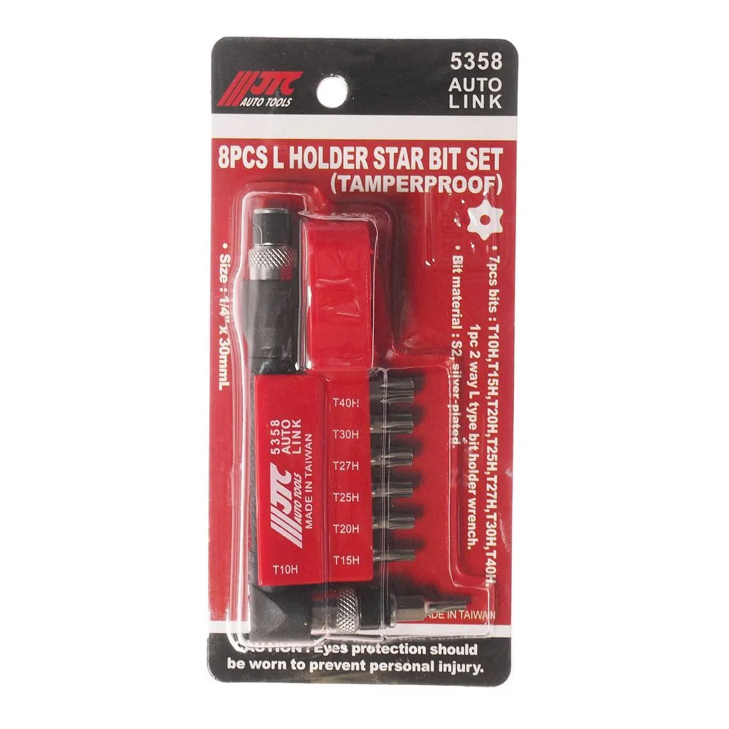 Набор бит 1/4" TORX с отверстием Т10Н-Т40Н с Г-образным держателем 8 предметов JTC купить