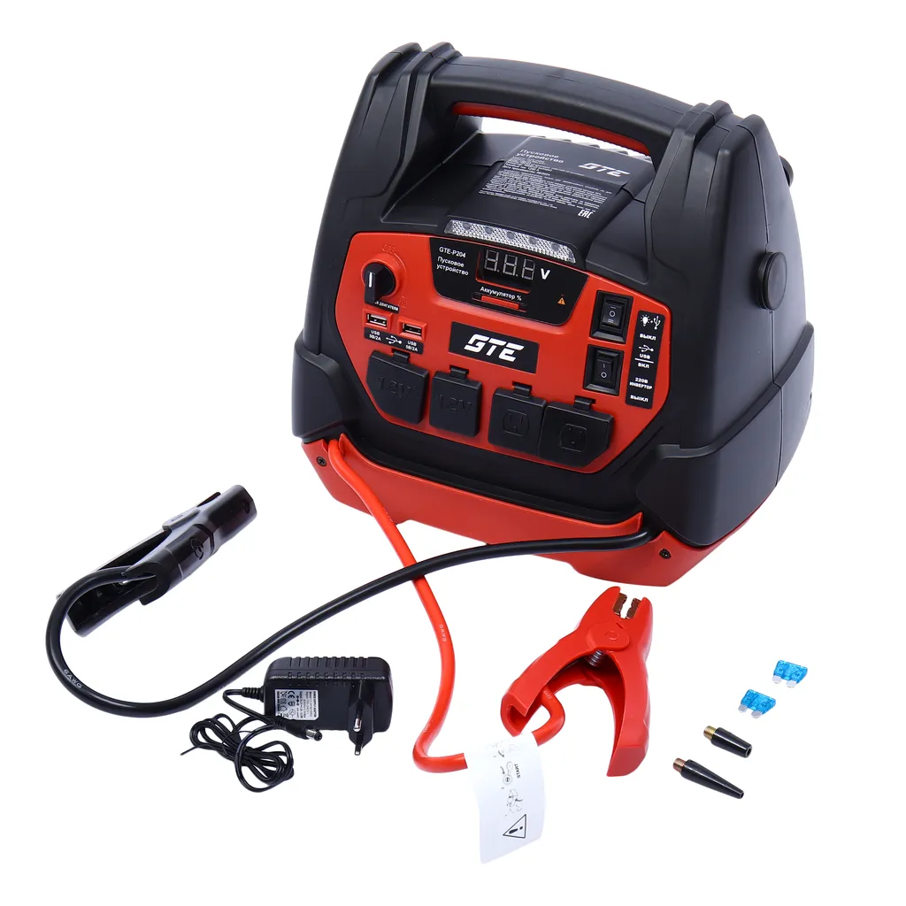 Устройство пусковое 12-15V 1250А 18000мА/ч (power bank) инвертор с компрессором GTE фото товара COMPASS MARKET Устройство пусковое 12-15V 1250А 18000мА/ч (power bank) инвертор с компрессором GTE купить