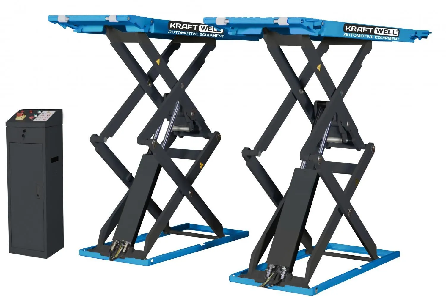 Купить KraftWell KRW350SF/220_blue Подъёмник ножничный короткий напольный г/п 3500 кг. в Екатеринбурге Электрогидравлический подъемник KraftWell KRW350SF/220_blue Подъёмник ножничный короткий напольный г/п 3500 кг.