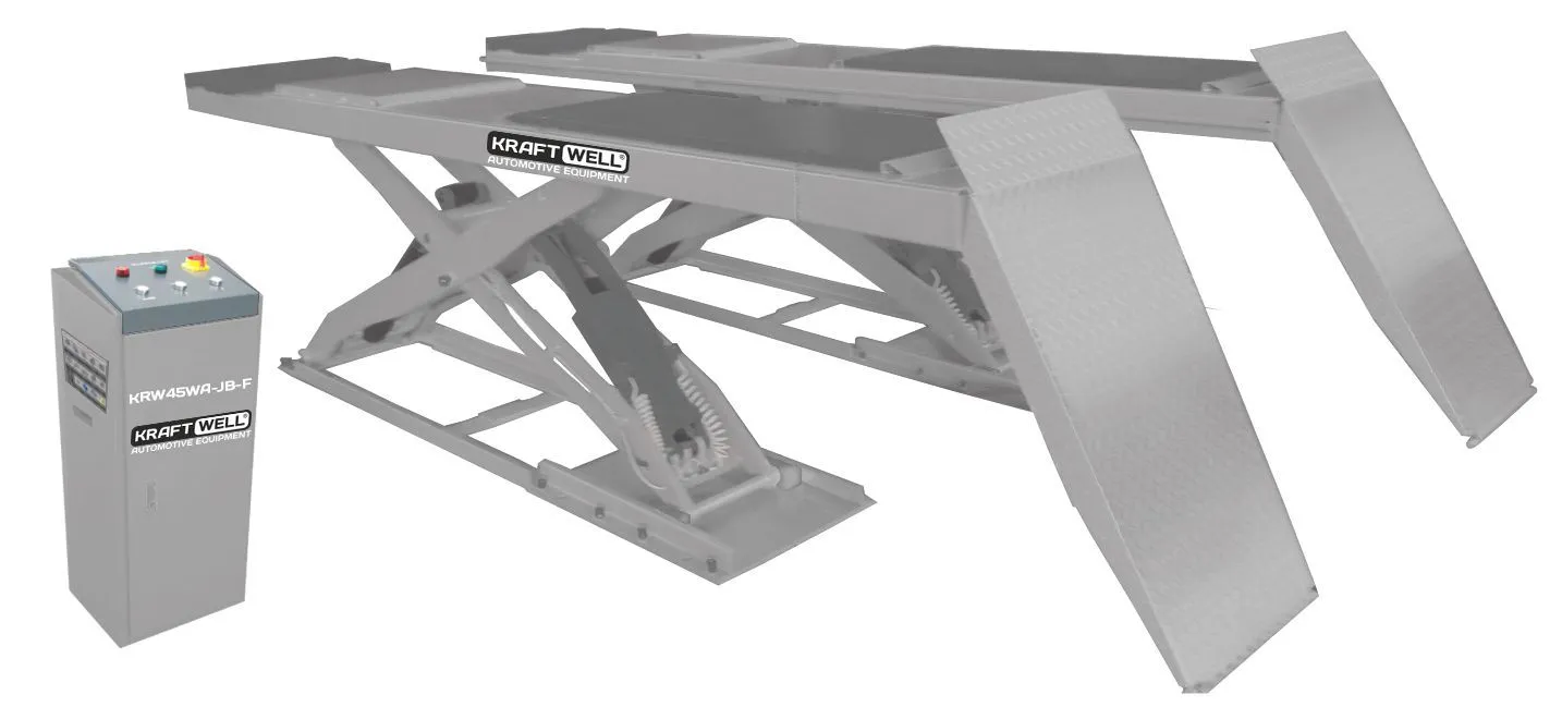 Электрогидравлический подъемник KraftWell KRW40WA-JB-F Подъемник ножничный г/п 4000 кг. напольный, платформы для сход-развала